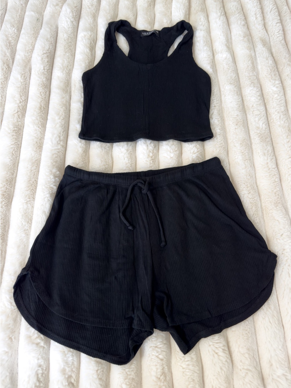 Black Ribbed Tank and Shorts Lounge Set